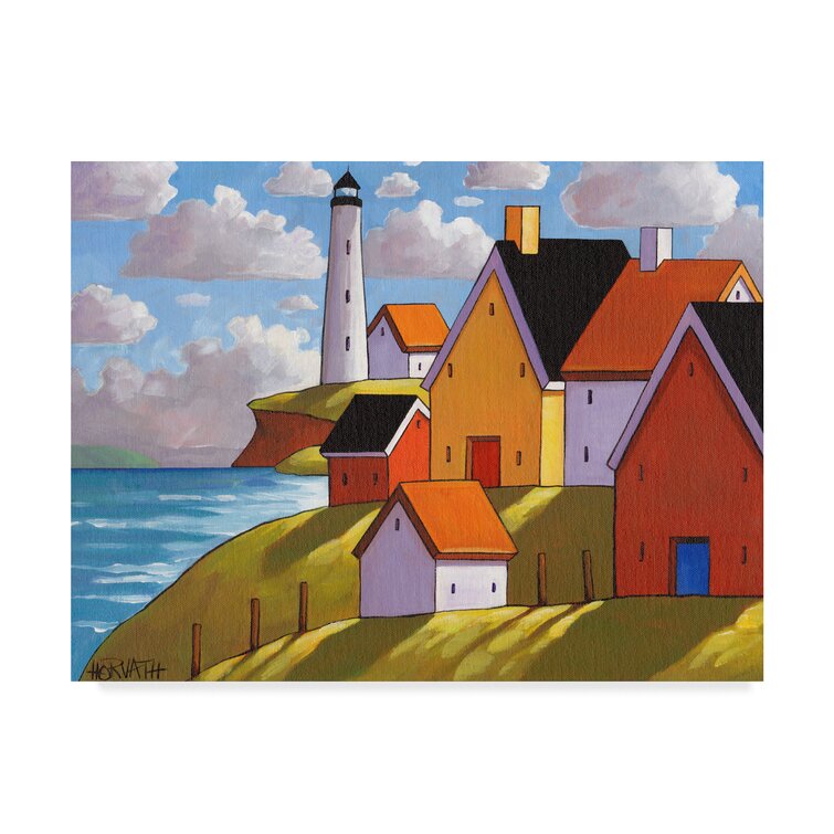 Breakwater Bay 'Lighthouse Cottage Hillside View' Acrylic Painting